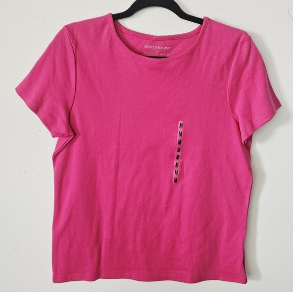 NWT Rebecca Malone Fuchsia Rose Basic Short Sleeve Women's T-Shirt Size M - Picture 1 of 4